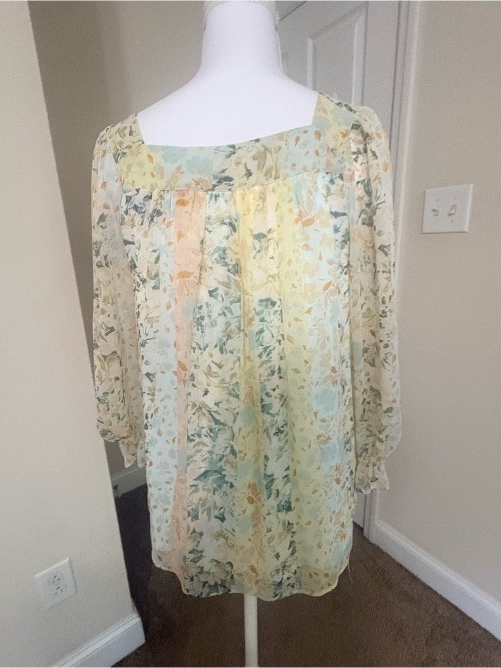 LC Lauren Conrad Floral Sheer Blouse in Cream, Light Blue, Pale Yellow